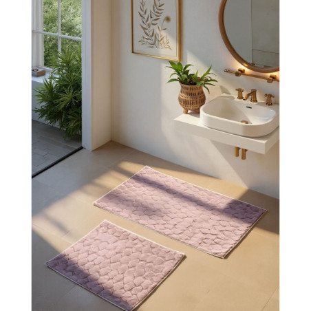 Lot de 2 Tapis de Bain - 60 x 100 cm et 50 x 60 cm - Rose
