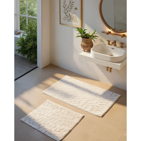 Lot de 2 Tapis de Bain - 60 x 100 cm et 50 x 60 cm - Écru
