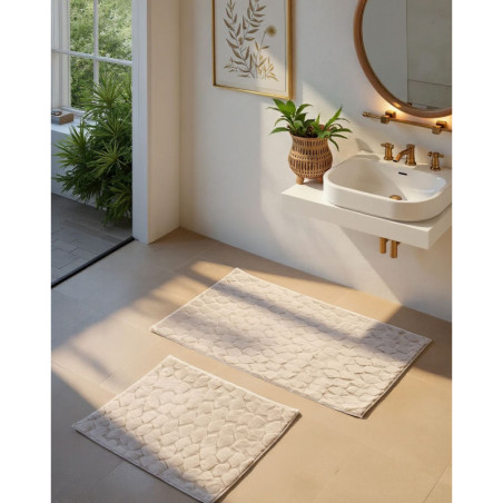 Lot de 2 Tapis de Bain - 60 x 100 cm et 50 x 60 cm - Beige