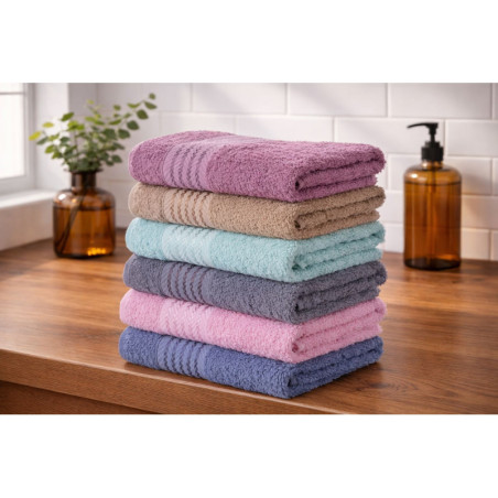 Lot de 6 Serviettes de Toilette - 50 x 85 cm - Multicolore