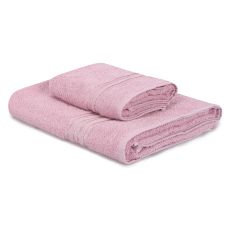 Lot de 2 Serviettes de Bain et Toilette - 50 x 90 cm et 90 x 150 cm - Rose