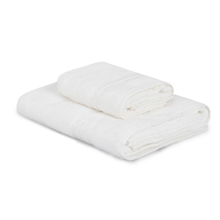 Lot de 2 Serviettes de Bain et Toilette - 50 x 90 cm et 90 x 150 cm - Crème