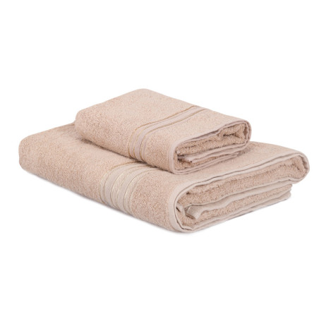 Lot de 2 Serviettes de Bain et Toilette - 50 x 90 cm et 90 x 150 cm - Cappuccino