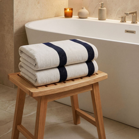 Lot de 2 Draps de Bain - 100 x 160 cm - Crème et Noir