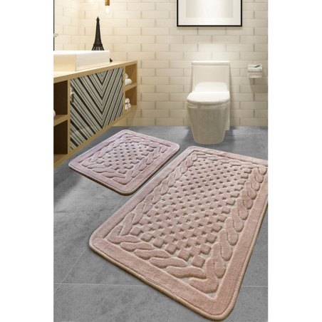 Lot de 2 Tapis de Bain - 50 x 60 cm et 60 x 100 cm - Poudré