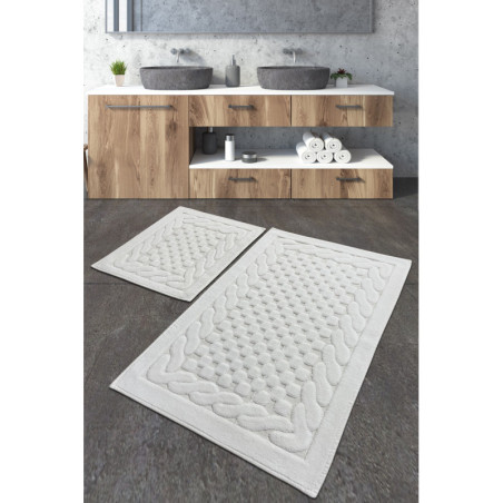 Lot de 2 Tapis de Bain - 50 x 60 cm et 60 x 100 cm - Écru