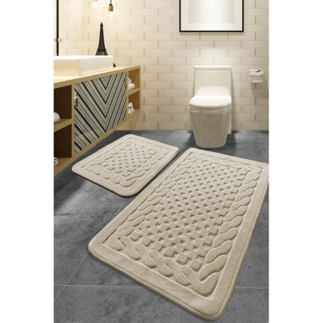 Lot de 2 Tapis de Bain - 50 x 60 cm et 60 x 100 cm - Beige