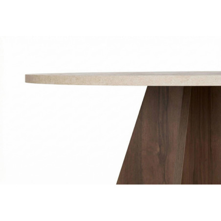 Table à Manger - 120 x 75 x 120 cm - Décor Travertin et Décor Noyer