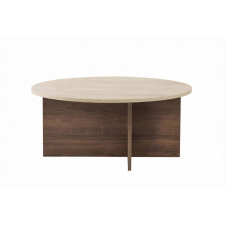 Table Basse - 90 x 40 x 90 cm - Décor Travertin et Décor Noyer