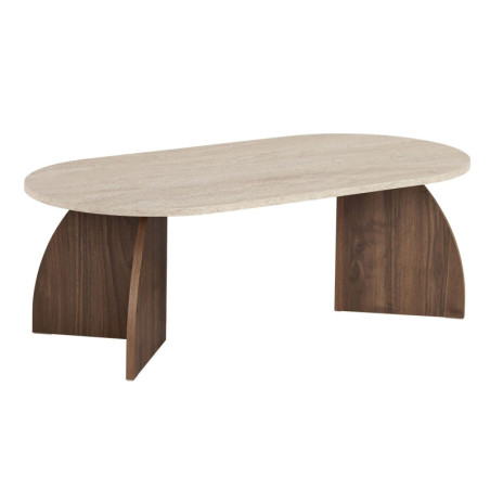Table Basse - 120 x 40 x 60 cm - Décor Travertin et Décor Noyer