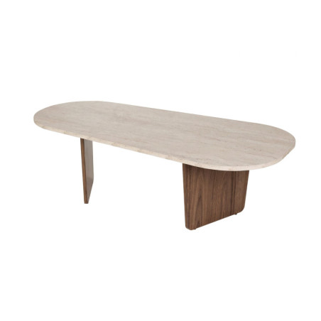 Table Basse - 130 x 40 x 65 cm - Décor Travertin et Décor Noyer