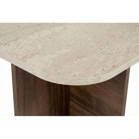 Table Basse - 120 x 41 x 60 cm - Décor Travertin et Décor Noyer