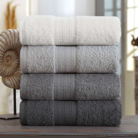 Lot de 4 Serviettes de Toilette - 50 x 85 cm - 100 % Coton - Gris