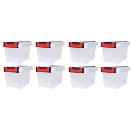 Lot de 8 Boîtes de rangement à clips 5 L avec couvercle à charnières - Naturel, noir et rouge