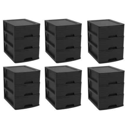Lot de 6 Modules de rangement A5 à 3 tiroirs superposables - Noir