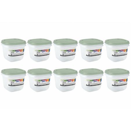 Lot de 10 Boîtes alimentaires carrées 0,5 L - Naturel avec couvercle vert amande