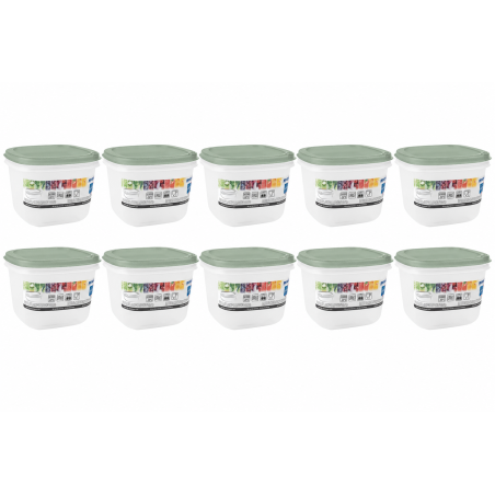 Lot de 10 Boîtes alimentaires carrées 1 L - Naturel avec couvercle vert amande