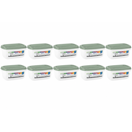 Lot de 10 Boîtes alimentaires rectangulaires 0,5 L - Naturel avec couvercle vert amande