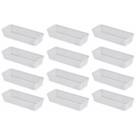 Lot de 12 Rangettes de rangement 27,5 x 10 x 5,2 cm - Blanc cérusé