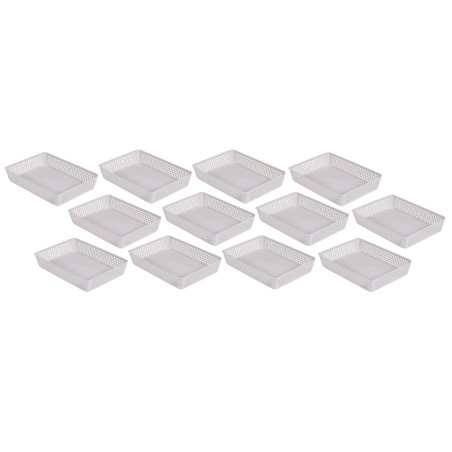 Lot de 12 Rangettes de rangement 28,5 x 20,5 x 5,2 cm - Blanc cérusé