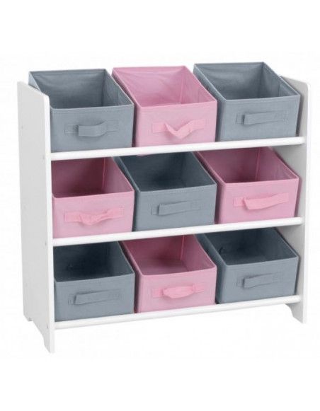 Meuble 9 paniers - 63 x 30 x 59,5 cm - MDF - Rose et gris