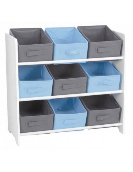 Meuble 9 paniers - 63 x 30 x 59,5 cm - MDF - Bleu et gris