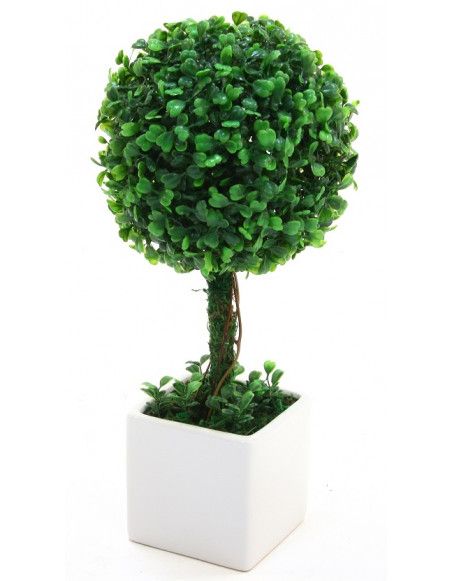 Boule de buis - Plante artificielle avec pot en céramique - D 18 cm