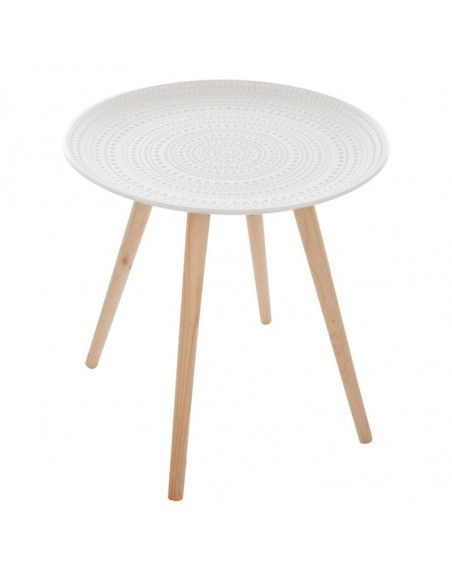 Table basse scandinave Mileo - D 49 cm - Bois - Blanc