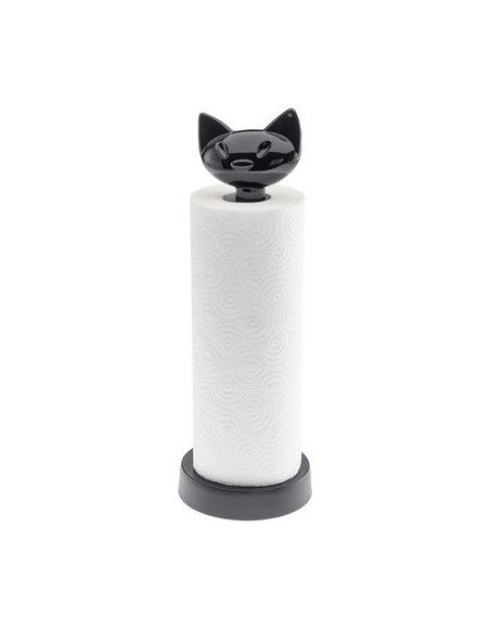 Porte-rouleau essuie-tout - Miaou - 12,8 x 36,9 cm - Plastique - Noir