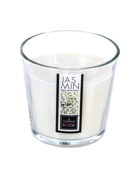 Bougie parfumée au jasmin - 13,5 x 12,5 cm - Verre - Blanc