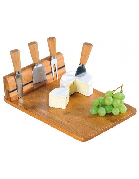 Plateau à fromages + 4 couteaux - Bambou - Support aimanté fromages 
