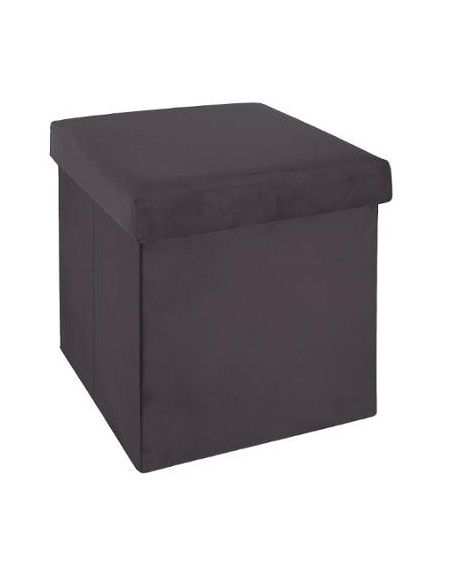 Pouf pliable - L 38 x l 38 x H 38 cm - Velours - Gris foncé