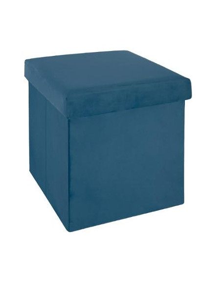 Pouf pliable - L 38 x l 38 x H 38 cm - Velours - Bleu foncé