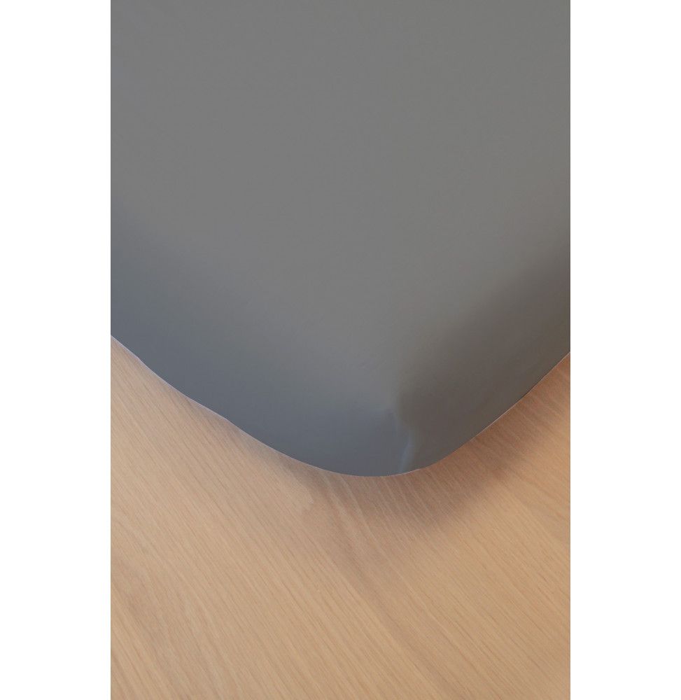 Drap housse - 90 x 140 cm - Coton bio - Gris foncé