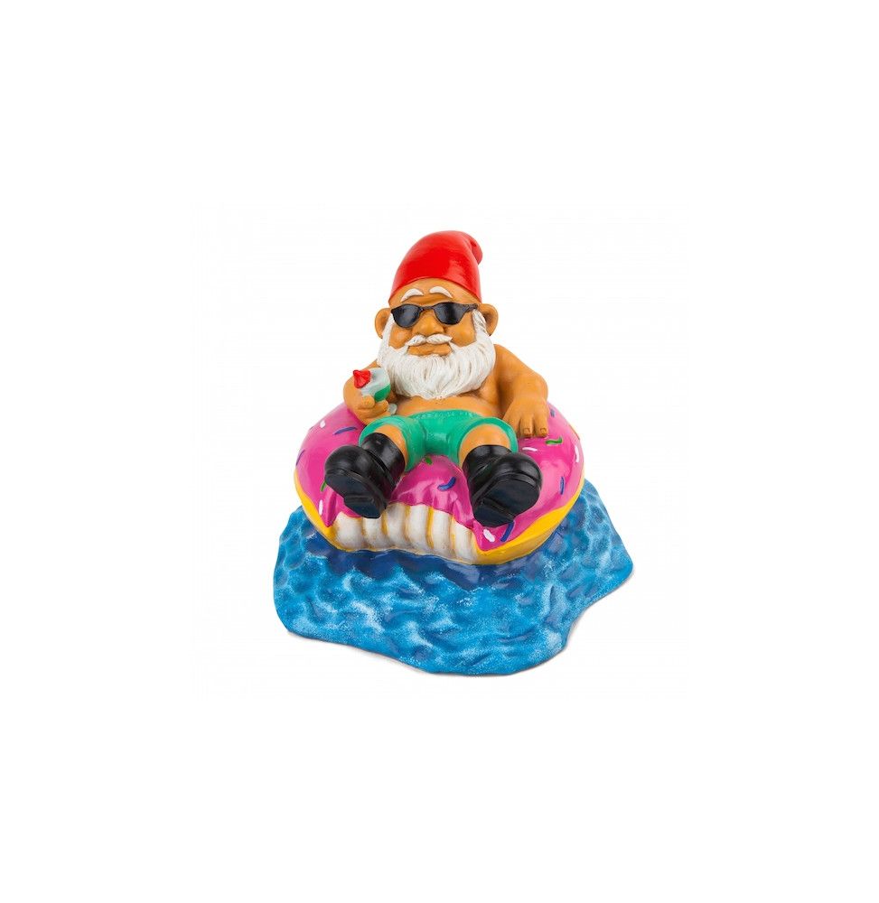 Nain de jardin sur sa bouée donut - H 23 cm - Décoration de jardin