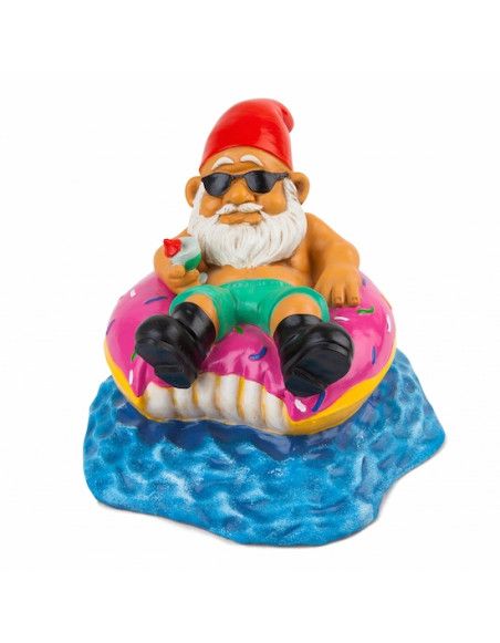 Nain de jardin sur sa bouée donut - H 23 cm - Décoration de jardin