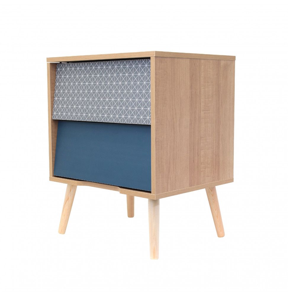 Chevet 2 tiroirs Stockholm - 47,7 x 60,4 cm - Bois - Marron et bleu