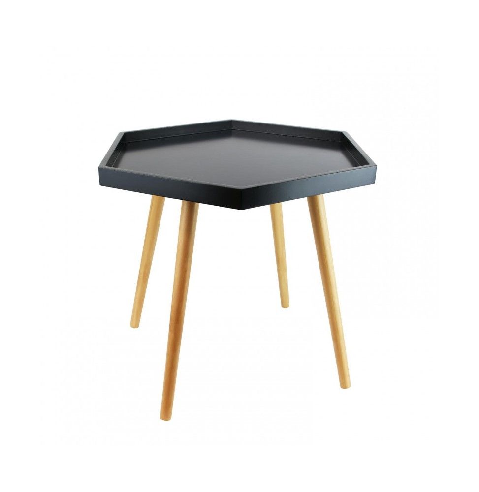Table plateau hexagonale - 49,5 x 60 x 60 cm - Bois - Noir