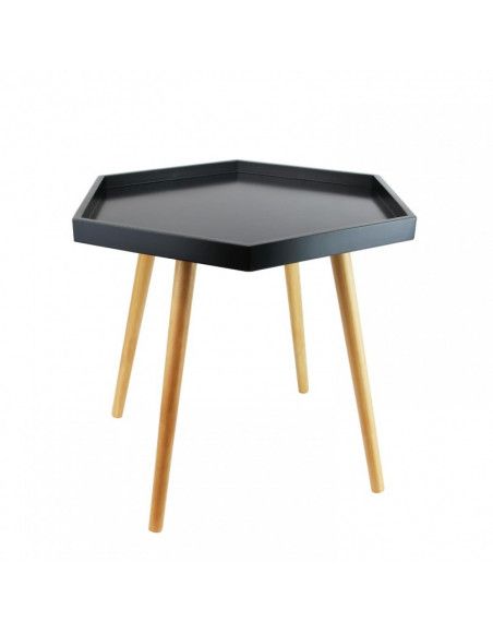 Table plateau hexagonale - 49,5 x 60 x 60 cm - Bois - Noir