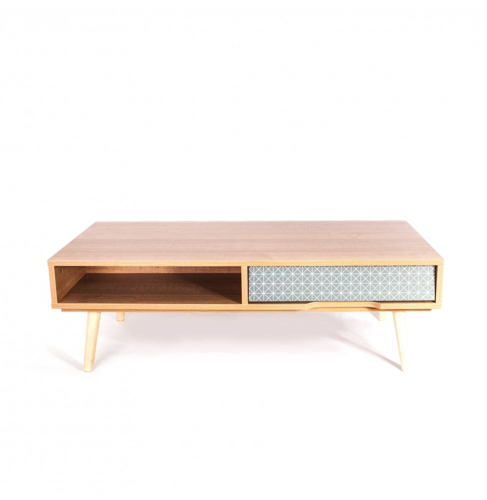 Table basse avec tiroir Stockholm - 100 x 50 x 32 cm - Bois - Marron et bleu