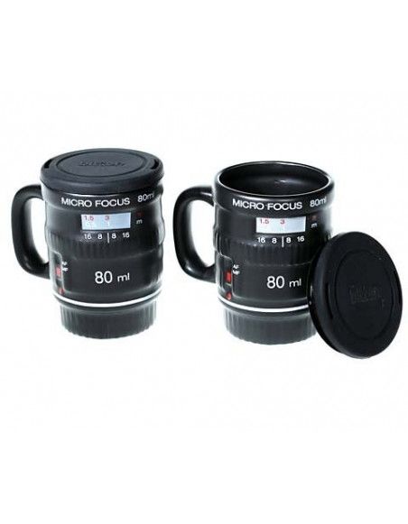2 tasses à café objectif appareil photo - 80 ml - Céramique - Noir 