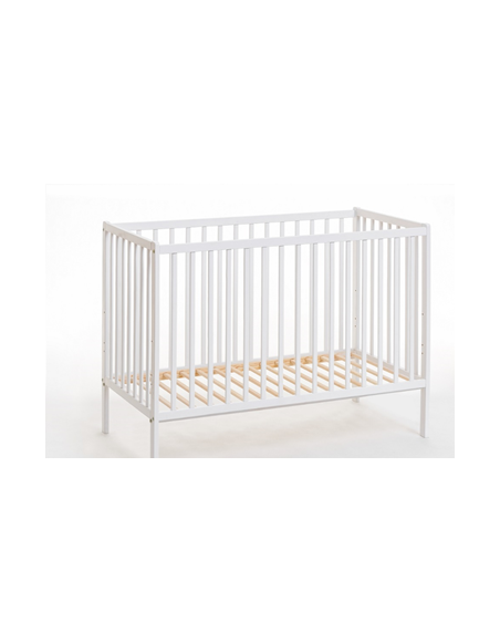 Lit bébé en bois avec matelas- Berceau Cypi - L 124 cm x P 65 cm x H 87 cm - Blanc