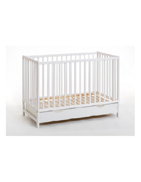 Lit bébé en bois - Berceau Cypi plus- L 124 cm x P 65 cm x H 86 cm - Blanc