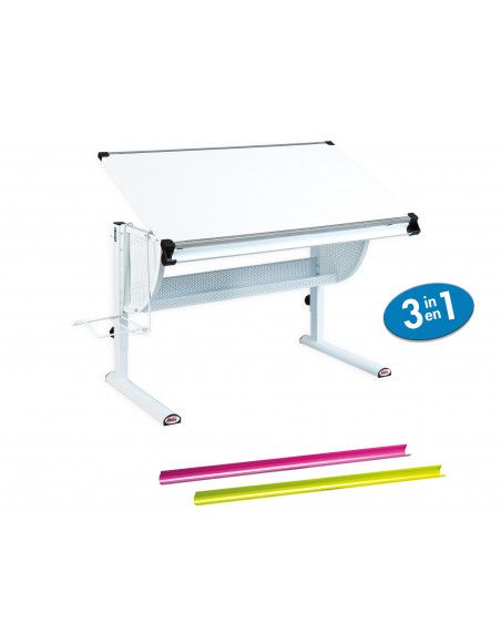 Bureau Matts 3 en 1 - 118 x 72,5 x 63/93 cm - Métal - Blanc