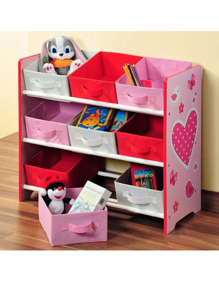 Meuble étagère pour chambre d'enfant - 9 paniers - Rose