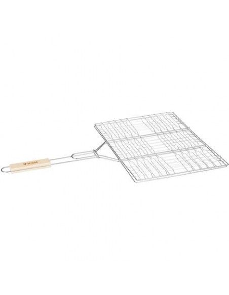 Double grille rectangulaire quadrillée pour barbecue - 30 x 40 cm - Métal chromé
