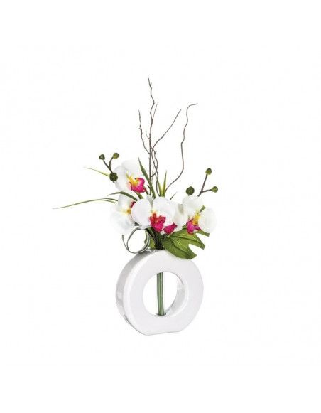 Composition orchidée vase - 36 x 16 x 44 cm - Porcelaine - Blanc