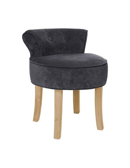 Tabouret avec mini dossier - L 46 x l 49 x H 58 cm - Velours - Gris 