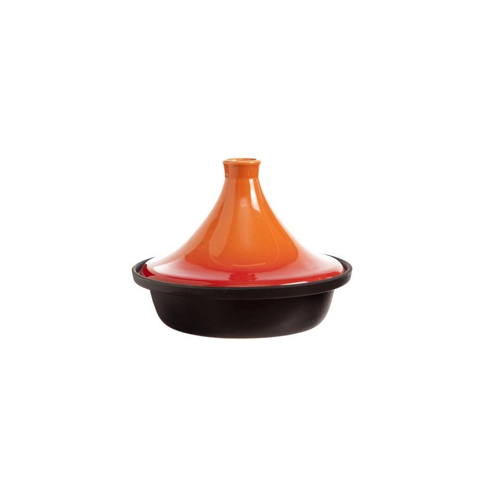 Tajine - D 25 x H 18 cm - Fonte - Noir et orange