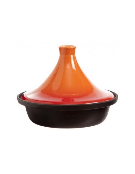 Tajine - D 25 x H 18  cm - Fonte - Noir et orange